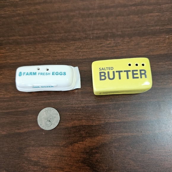 Mini Yellow Butter Salt Shaker and Egg Holder PepperShaker Set. - Picture 2 of 4